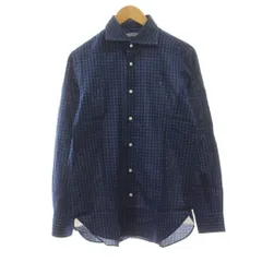 ギローバー GUY ROVER カジュアルシャツ 長袖 チェック柄 コットン 40/15 3/4 青 ブルー 紺 ネイビー /KU ■MAのサムネイル
