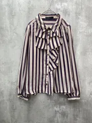 PAGEBOY ページボーイ トリコロール ストライプ ドット フリル アシンメトリー 長袖 シアー ブラウス シャツ sizeM/ベージュｘ紺ｘ赤 ■◇ レディースのサムネイル