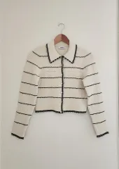 (タグオフ新品) 22 SANDRO クロップド インフィニティニット パール ジャケット カーディガン(1)のサムネイル