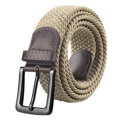 [New] [maikun] Men's Casual Belt, Large Size, Elastic Mesh Belt, Stylish Gift, Khaki, 120cm 0