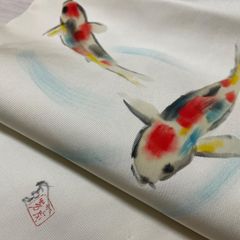 【京都岡重】大柄金魚　東レシルック　長襦袢　反物 浴衣　生地　布　新品 京都岡重】大柄金魚 東レシルック 長襦袢 反物 浴衣 生地 布 新品