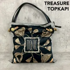 TREASURE TOPKAPI トプカピ トレジャー スカーフ柄 トートバッグ ハンドバッグ タッセル 馬具 プリント ロープ ゴールドボタン 日本製 肩掛け A4対応 大容量 ブラック 黒 総柄 レディース ★ ■■のサムネイル