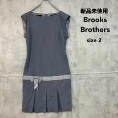 新品未使用 Brooks Brothers ブルックスブラザーズ 2 ワンピース 膝丈 ノースリーブ ロロピアーナ Loro Piana 高級生地 ウール 絹 シルク ウエスト切替 リボン プリーツ グレー 灰色 上品 ★ ■◆のサムネイル