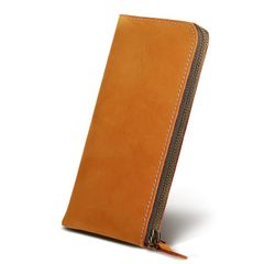 [Brand New] [Kameto Bag Manufacturing] Men's Long Wallet [Made with High-Quality Genuine Leather] [Comfortable Touch] Smooth Opening and Closing Zipper, Large Capacity, L-Shaped Zipper Wallet, Coin Purse, Stylish, Women's and Men's Wallet (Camel) 0