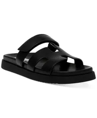 スティーブ マデン レディース シューズ サンダル Steve Madden Womens Mayven Footbed Slide Sandals Black Leather ブラックのサムネイル