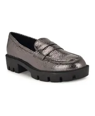 ナインウェスト レディース シューズ パンプス ローファー Nine West Womens Maibel Lug Sole Penny Loafers Pewter Metallic ピューターのサムネイル