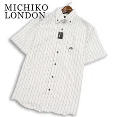 【新品 未使用】 MICHIKO LONDON ミチコロンドン レイヤード風★ 半袖 ストライプ ボタンダウン シャツ Sz.M メンズのサムネイル