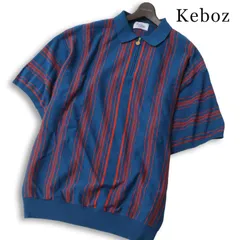 Keboz ケボズ 春夏★ 半袖 ハーフジップ ストライプ ビッグシルエット ニット ポロシャツ 大きいサイズ Sz.XL メンズのサムネイル
