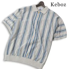 Keboz ケボズ 春夏★ 半袖 ハーフジップ ストライプ ビッグシルエット ポロシャツ 大きいサイズ Sz.XLARGE メンズのサムネイル