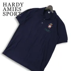 HARDY AMIES SPORT ハーディエイミス 春夏★ 半袖 鹿の子 ロゴ刺繍 ポロシャツ 日本製 Sz.4 メンズ 紺 ネイビーのサムネイル
