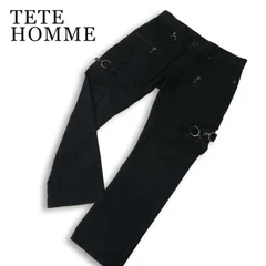 TETE HOMME テットオム ストレッチ★ ブーツカット ジップ カーゴ ワーク パンツ Sz.L メンズ 黒のサムネイル
