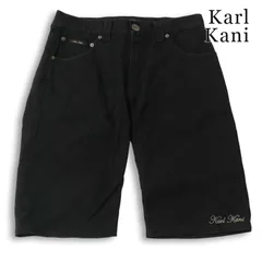 Karl Kani カールカナイ 春夏★ 刺繍 ジャガード チェック ハーフ ショート パンツ Sz.32 メンズ 黒のサムネイル