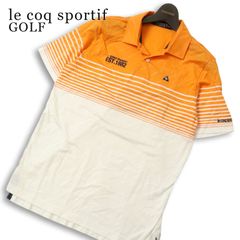 le coq sportif GOLF ルコック スポルティフ ゴルフ 春夏★ 半袖 鹿の子 ボーダー 刺繍 ポロシャツ Sz.M メンズ オレンジ
