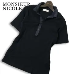 MONSIEUR NICOLE ムッシュ ニコル 春夏 襟ワイヤー★ 半袖 リブ 切替 カモフラ スリム ポロシャツ Sz.48 メンズ 紺のサムネイル