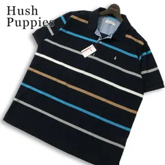 【新品 未使用】 Hush Puppies ハッシュパピー 春夏★ 半袖 ボーダー 鹿の子 BD ポロシャツ 大きいサイズ Sz.2L メンズ 紺のサムネイル