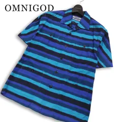 OMNIGOD オムニゴッド 春夏 コットン100％★ 【56-098X】 鹿の子 半袖 ボーダー オープンカラー シャツ 日本製 Sz.3 メンズのサムネイル