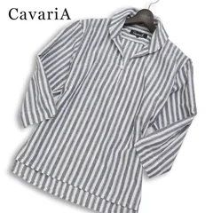 CavariA キャバリア 春夏★ 麻 リネン混 七分袖 プルオーバー ストライプ スキッパー スリム シャツ Sz.44 メンズのサムネイル