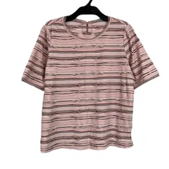 レリアン leilian カットソー 半袖 ボーダー 綿100％ 日本製 ピンク系 15＋サイズ 1008779のサムネイル
