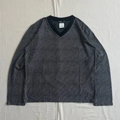 90s　vintage　agnès b. homme　アニエスベー・オム　オールドアニエス　MADE IN FRANCE　フランス製　当時物　モノトーン　ストライプ柄　薄手スウェット　Vネックカットソー　短丈　レザール　トカゲロゴ刺繍タグ　3　Y2K　グランジのサムネイル