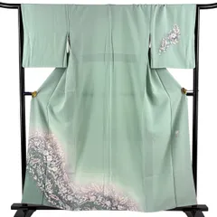 付下げ 身丈159cm 裄丈65cm M 袷 翠山工房 やまと 落款 辻が花 ぼかし 薄緑 正絹 名品 【中古】のサムネイル