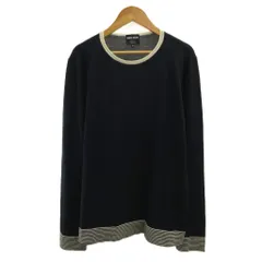 ジョルジオアルマーニ GIORGIO ARMANI ニット セーター カシミヤ 48 ネイビー 紺 白 ホワイト クルーネック 長袖 ボーダー /PP ■GY19のサムネイル