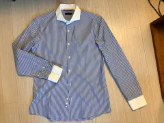 未使用新品 SIEG(ジーク) CUT(カット)アウェー KARA（カラ） ストライプ シャツ ブルー 100(スリムフィット)のサムネイル