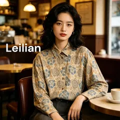 ●棚番号AZ-7 日本製 Leilian レリアン　総柄シアーシャツ 7 長袖 古着　花柄　フラワー　ヴィンテージ はさのサムネイル