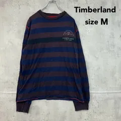 Timberland ティンバーランド M カットソー 長袖Tシャツ ロンT ボーダー柄 コットン100% 綿100% 胸ロゴ プリント ステッチ リブ アメカジ カジュアル ネイビー ブラウン 紺 茶 ★ ■◇ ◇■のサムネイル