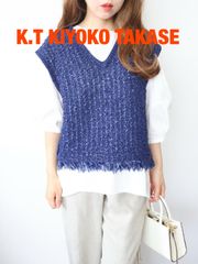 [2025년제]KT KIYOKO TAKASE 케이티 키요코타카세 여름 트위드 니트 지레 정가 31,900엔 2025년제 F(프리) 진한 블루 귀여운 미품 우송료 포함 6468832