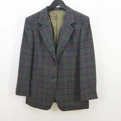 ダックス DAKS 長袖 テーラード ジャケット 8 緑系 グリーン チェック柄 ツイード  サイドポケットのサムネイル