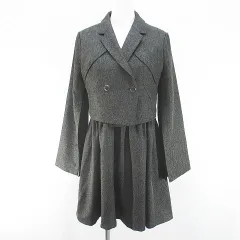 ヘザー Heather セットアップ ショート丈 ジャケット ノースリーブ 膝上 ミニ フレアワンピース ワンピース F 灰系 グレー 裏地のサムネイル