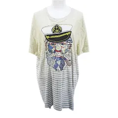 デシグアル Desigual ボーダー 半袖 Tシャツ カットソー チュニック XL 青系 ブルー グラデーション 刺繍 プリントのサムネイル