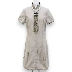 ブルネロクチネリ BRUNELLO CUCINELLI DD52113 半袖 ワンピース 膝丈 S ベージュ ビーズ ニットスカーフ ネックレス パイピング タック イタリア製のサムネイル