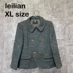 [k-742]Leilian 레리안 13+ XL 트위드 재킷 블루 블루 브라운 차 더블 금 버튼 일본제 레이디스 큰 사이즈