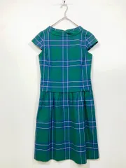 YORKLAND ヨークランド フレンチスリーブ チェック柄半袖Aライン ワンピース size9AR/緑 ■◆ レディースのサムネイル