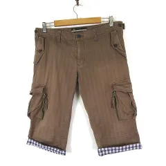 メンズメルローズ MEN'S MELROSE カーゴ ショートパンツ ハーフパンツ チェック柄 切替 コットン ストレッチ XL 4 茶 ブラウン 大きいサイズのサムネイル