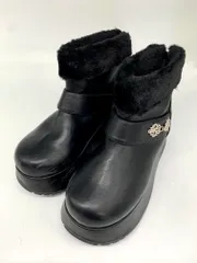 HARE ハレ 厚底 防寒 ビジュー プラットフォーム メタルパーツ ボア ショート ブーツ sizeL/黒 ◆■ レディースのサムネイル