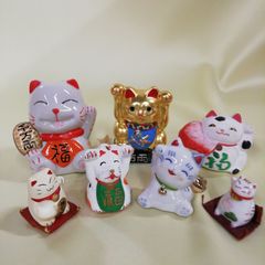 福が来る！時代物 ビンテージ幸運招き猫6体セット！ 金運 商売繁盛 魔