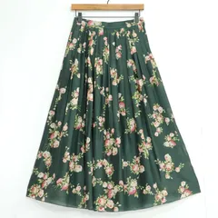 【美品】インゲボルグ★薔薇pt♪タック使いギャザースカート モスグリーン系 光沢あり♪薄手 z21478のサムネイル