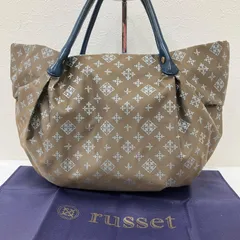 8894　russet ラシット　ふっくらトート　トートバッグ　ハンドバッグ　ベージュ　ブルー　青　ナイロン　レザー　モノグラム　レディース　シンプル　カジュアル　きれいめのサムネイル
