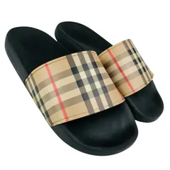 美品★BURBERRY★バーバリー・レディース ノバチェックチェックデザイン エンボス加工ブランドロゴ ラバー スライド サンダル (38/25㎝相当) レディースサンダル カジュアル 夏靴 ブランドサンダル シャワーサンダルのサムネイル