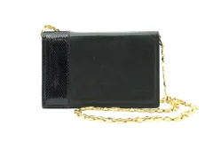 ジャンニ ヴェルサーチェ ヴィンテージ ショルダーバッグ チェーン ラインストーン パイソン レザー 黒 ブラック GIANNI VERSACE 6969hのサムネイル