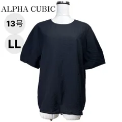ALPHA CUBIC　アルファキュービック　コットンサッカーブラウス　半袖プルオーバーブラウス　半袖カットソー　黒　ブラック　サイドスリット　背中ホック　涼しい　13号　LL　肩幅41cm　バスト106　袖丈26　着丈56のサムネイル
