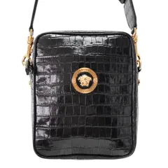VERSACE ヴェルサーチ メデューサ クロコ型押しレザ―/ナイロン ショルダーバッグ ブラック/ゴールド S2607-k139のサムネイル