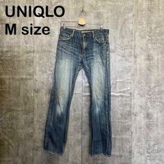 [k-748]UNIQLO 유니클로 M 레귤러 스트레이트 데님 팬츠 블루 블루 데미지 크래쉬 청바지 USA 헌옷 아메카지 페이드