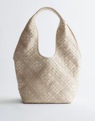 アンドアザーストーリーズ レディース バッグ レザー Other Stories pure leather braided shopper tote in light stone Light beigのサムネイル