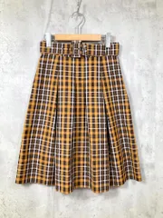 美品 NATURAL BEAUTY ナチュラルビューティー 018-7220801 ラメ チェック ベルト付き スカート size38/茶 ■■レディースのサムネイル