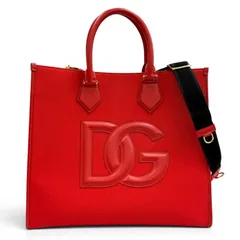 極美品★DOLCE&GABBANA ドルチェ＆ガッバーナ DGロゴ レザー使い 2WAY 大型 キャンバス トートバッグ レッド イタリア製 レディースのサムネイル