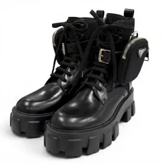 未使用品★PRADA プラダ 1T255M モノリス Re-Nylon トライアングルロゴ ポーチ付 ブラッシュドレザー ショートブーツ ブラック 35.5 伊製のサムネイル