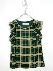 美品 tocco closet トッコクローゼット パールビジュー シアー チェック ブラウス シャツ sizeM/緑 ■◆レディースのサムネイル